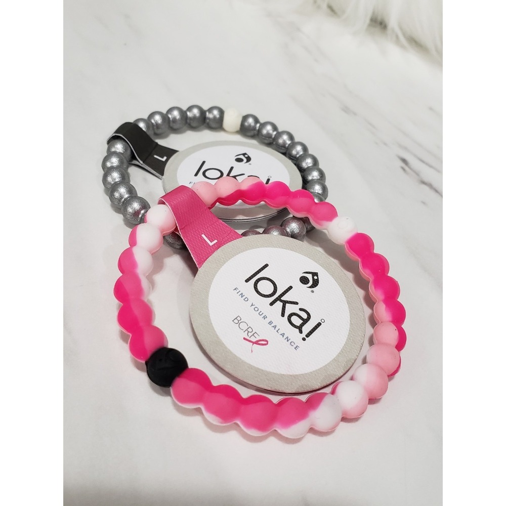 LOT OF 2 LARGE LOKAI BRACELET Silver Black pinK White marbled dead sea everest